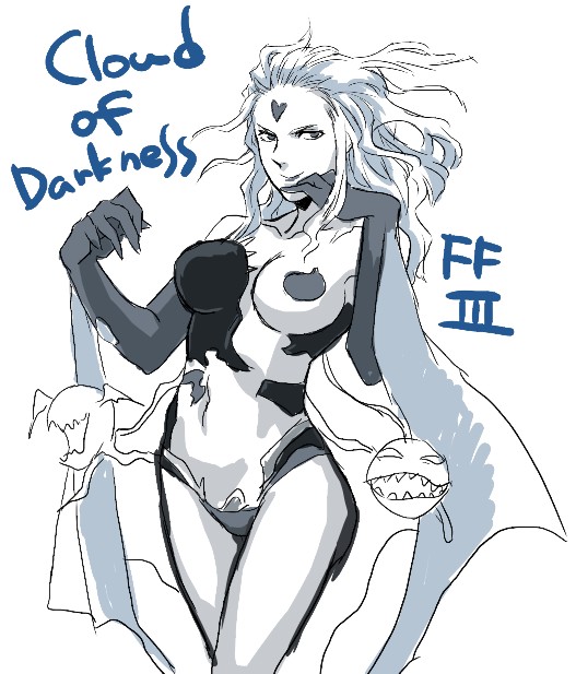 1990s_(style), claws, cloud_of_darkness, dissidia_final_fantasy, final_fantasy, final_fantasy_iii, long_hair, pasties, ryugue, tattoo