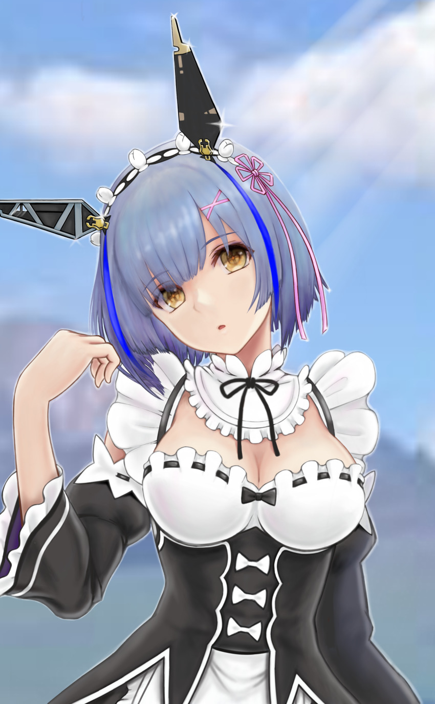 1girl, absurdres, alternate_costume, azur_lane, blue_hair, breasts, cleavage, cosplay