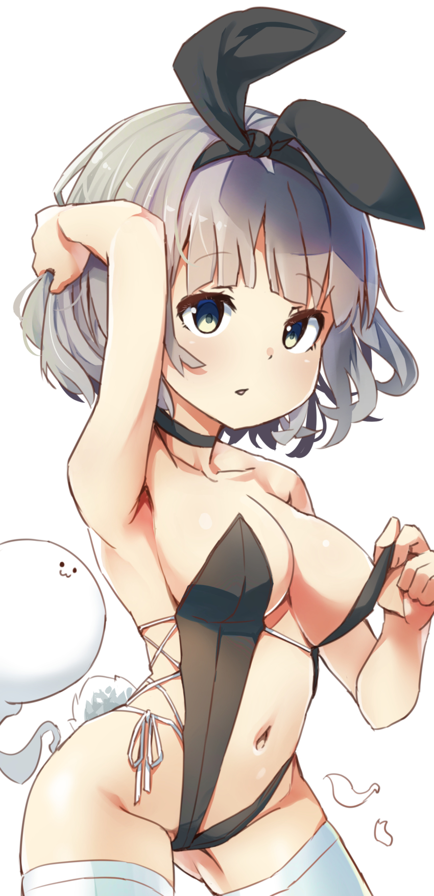 1girl, :3, absurdres, adjusting_clothes, adjusting_leotard, alternate_costume, arm_up, armpits