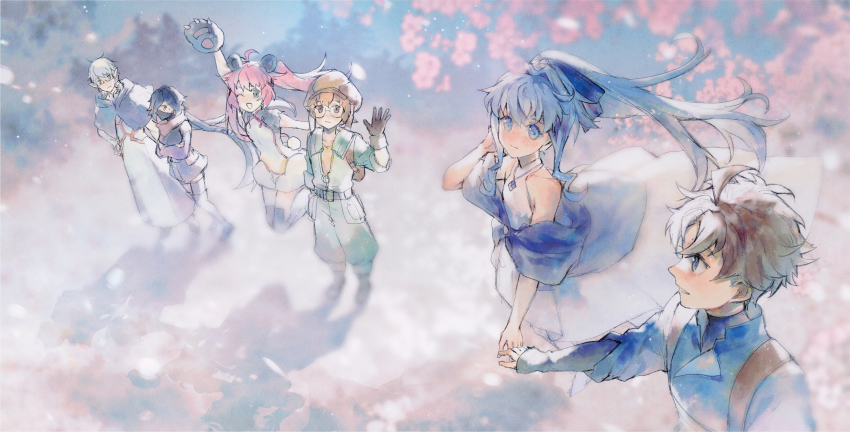 18_(backstreetno18), 3boys, 3girls, absurdres, animal_ears, animal_hands, ayame_(gundam_build_divers), backpack