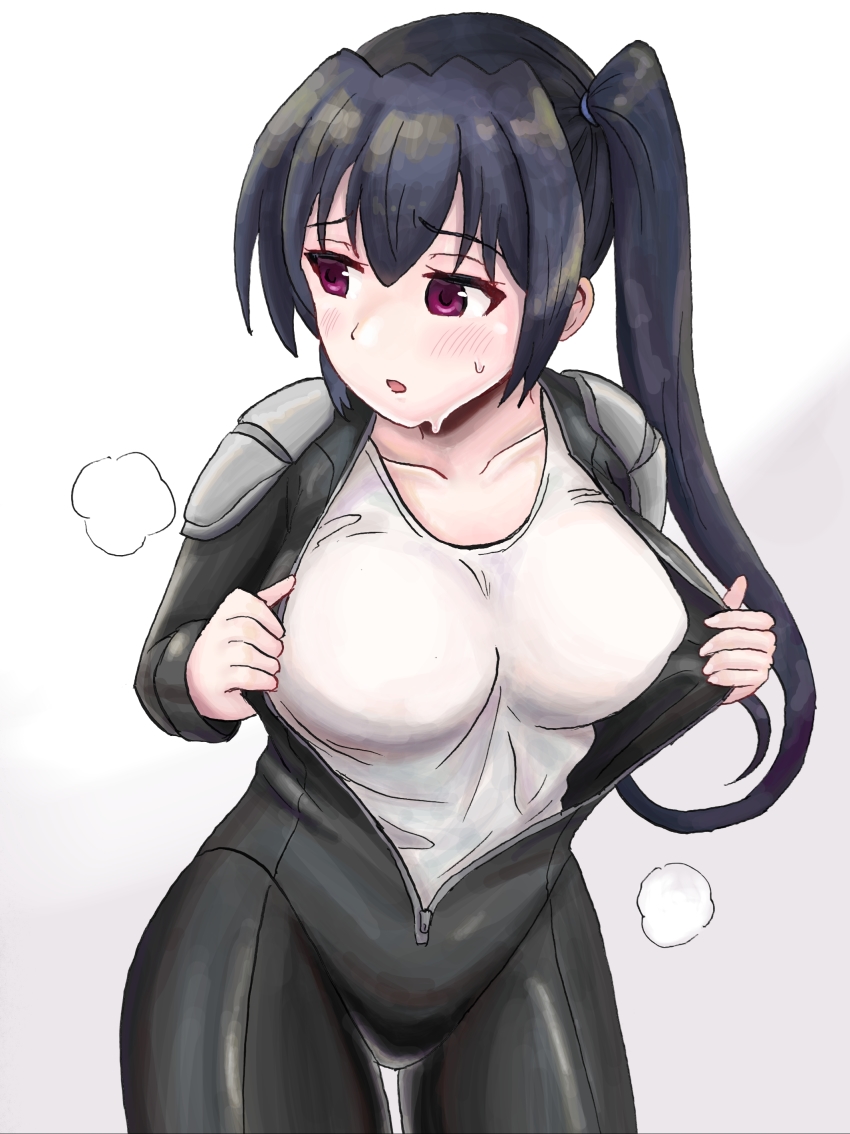 1girl, absurdres, biker_clothes, bikesuit, black_bodysuit, black_hair, blush, bodysuit