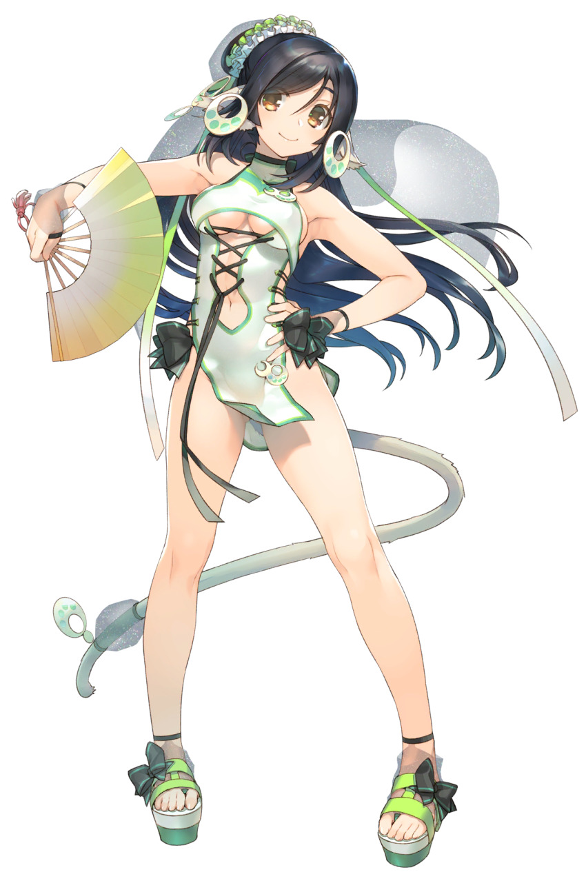 1girl, amazuyu_tatsuki, animal_ears, aquaplus, bare_legs, black_hair, breasts, brown_eyes