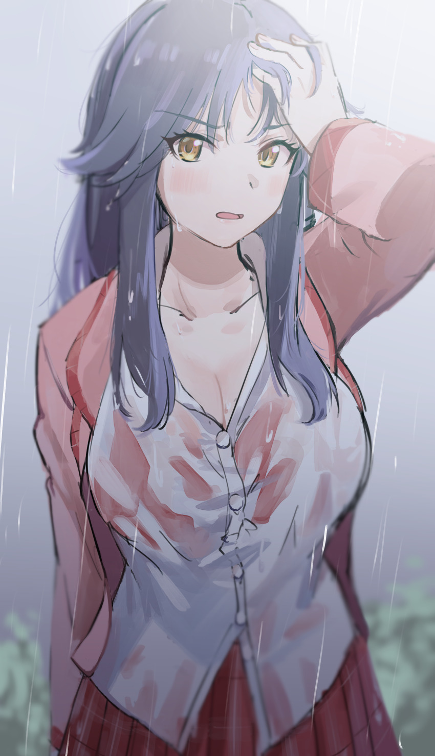 absurdres, blue_hair, board_game, breasts, cleavage, go, highres, large_breasts