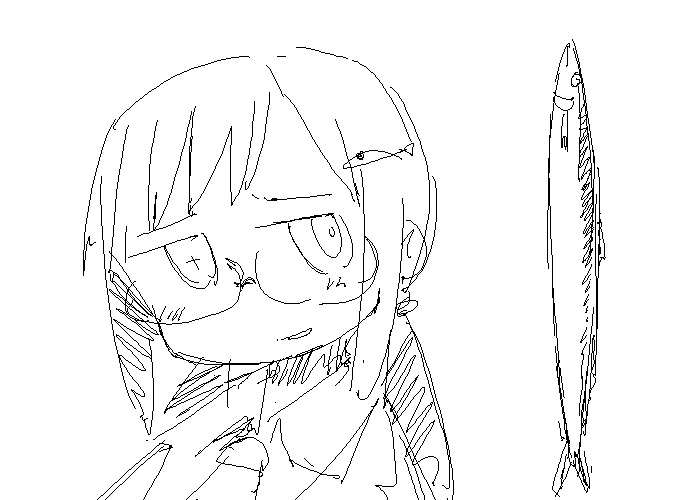 1girl, animated, animated_gif, fish, glasses, lineart, monochrome, shimeji_simulation