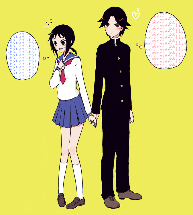 00s, 1boy, 1girl, akota, bad_id, bad_pixiv_id, black_hair, couple