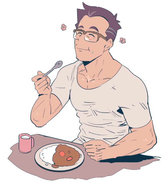 1boy, :t, blush, professor_cerise, clenched_hand, closed_eyes, closed_mouth, collarbone