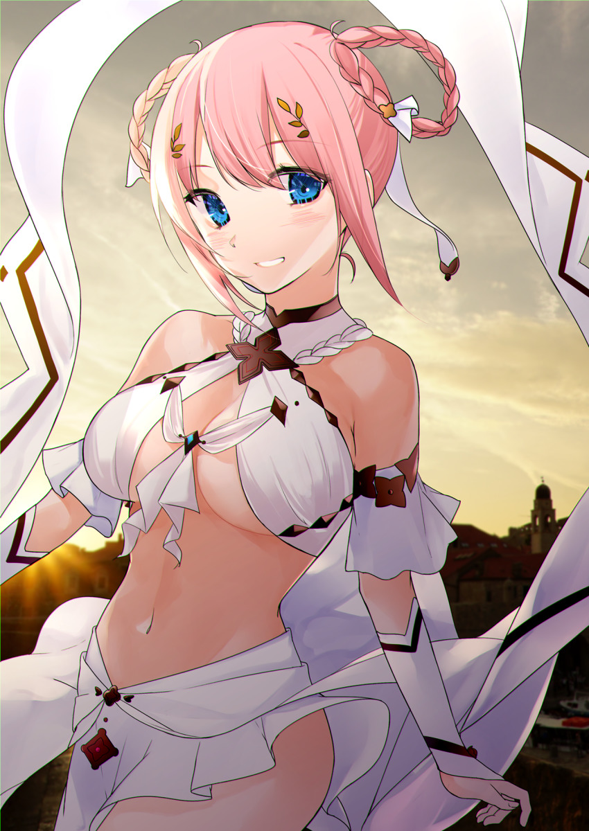 1girl, bare_shoulders, blue_eyes, breasts, criss-cross_halter, halterneck, highres, large_breasts