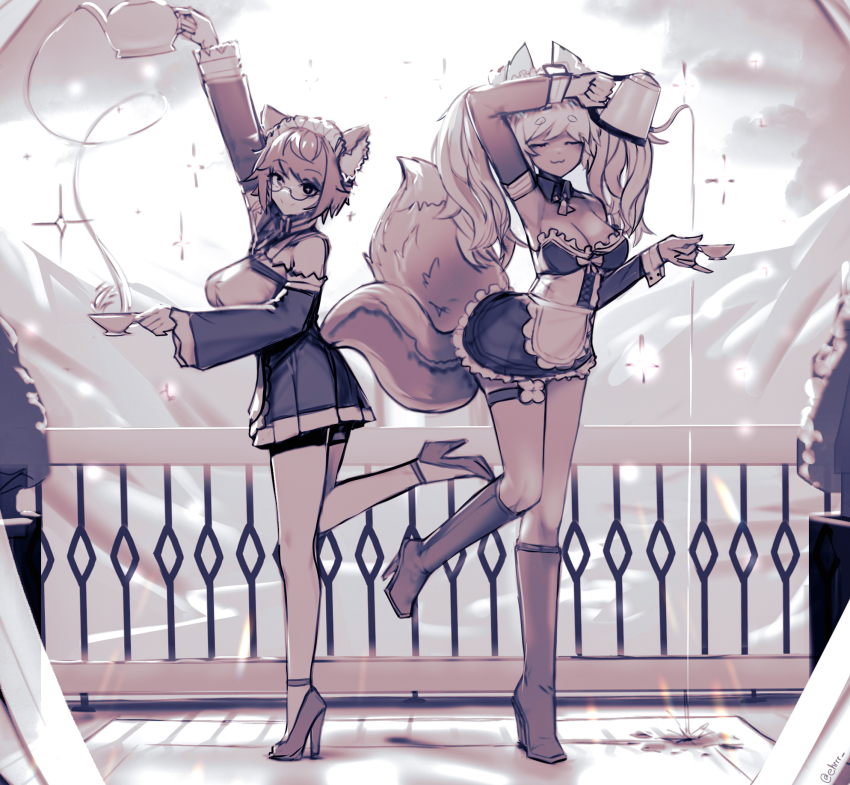 1girl, :3, animal_ear_fluff, animal_ears, arm_up, armpits, boots, breasts