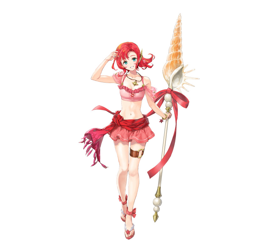 1girl, absurdres, ankle_ribbon, aqua_eyes, bare_shoulders, bikini, bikini_skirt, bracelet