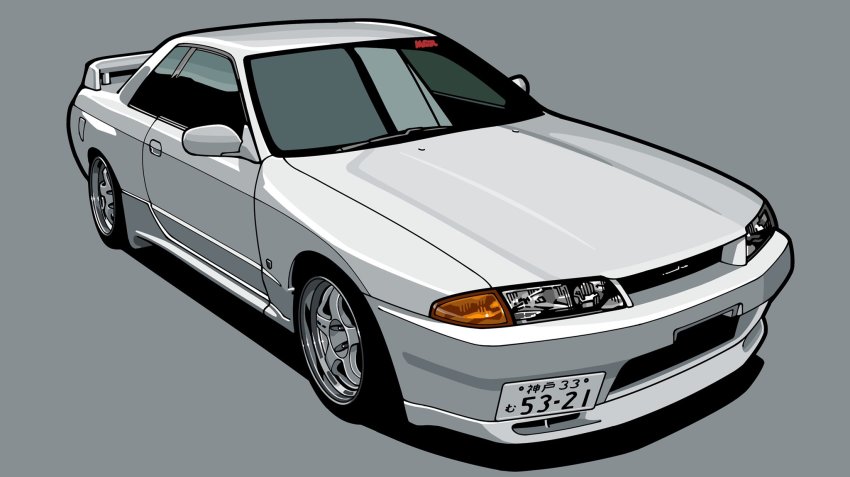car, grey_background, highres, license_plate, motor_vehicle, nissan, nissan_skyline, nissan_skyline_r32