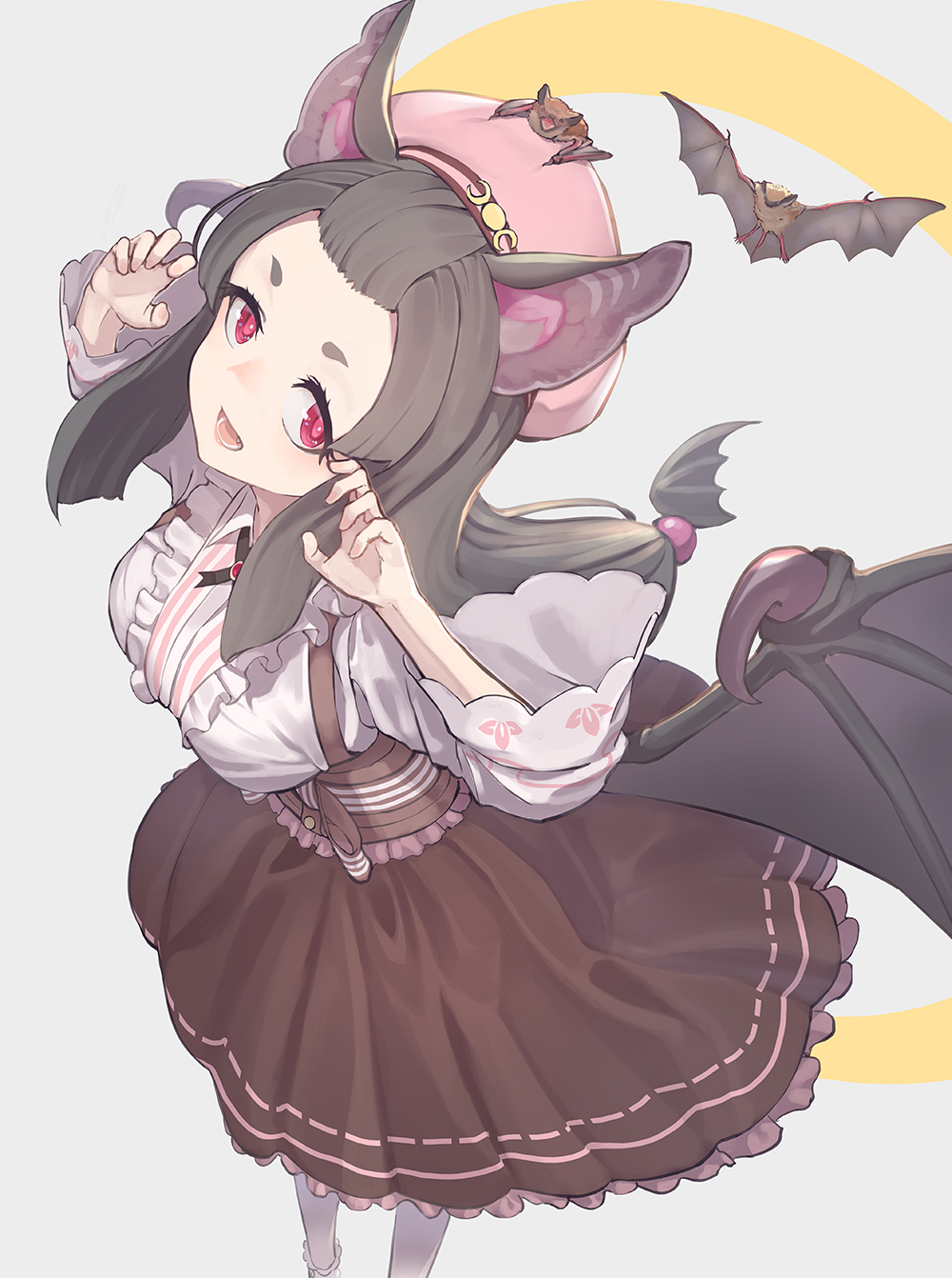 1girl, animal_ears, bat_(animal), bat_ears, bat_girl, bat_wings, beret, black_neckwear