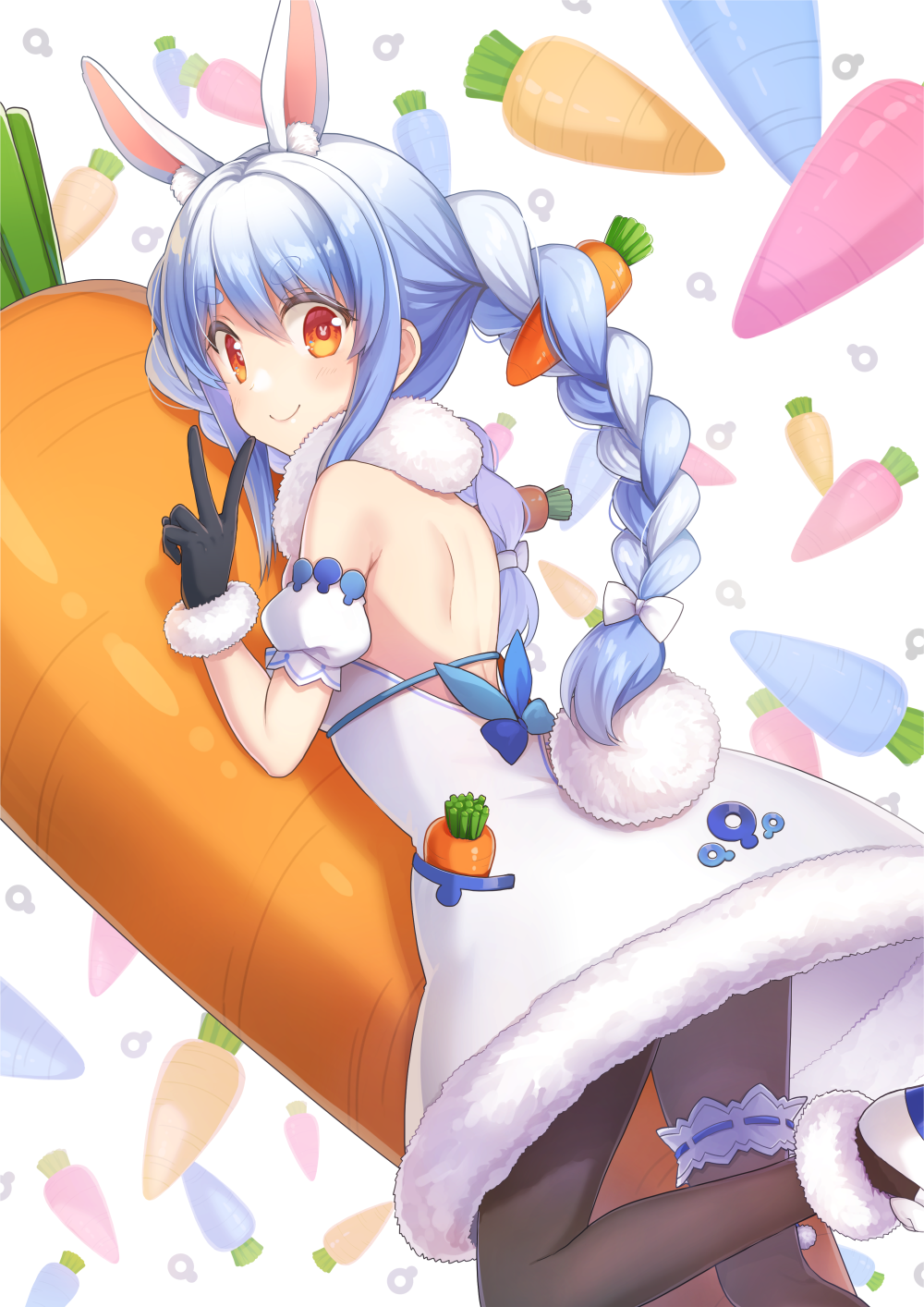 1girl, animal_ear_fluff, animal_ears, ankle_garter, backless_coat, backless_outfit, bare_back, bare_shoulders