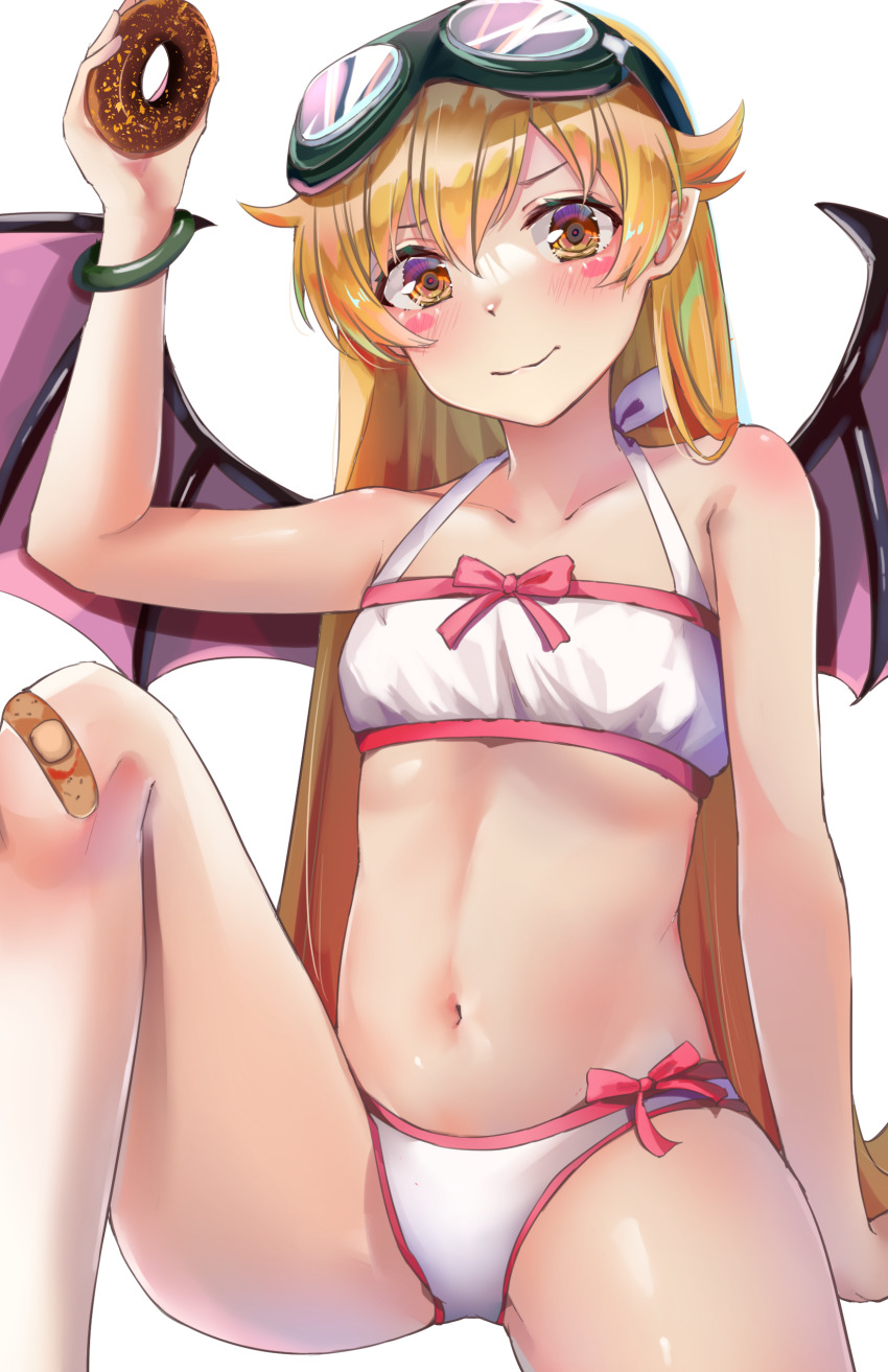 1girl, absurdres, bakemonogatari, bandaid, bandaid_on_knee, bandaid_on_leg, bat_wings, bikini