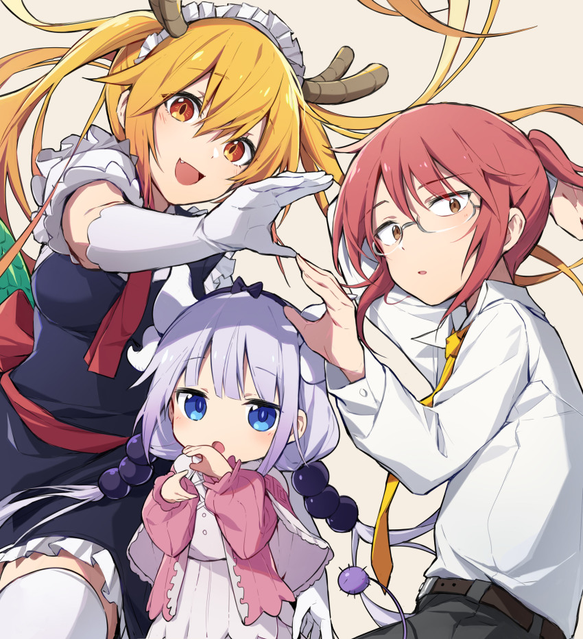 3girls, absurdres, blonde_hair, dragon_girl, elbow_gloves, gloves, hair_ornament, highres