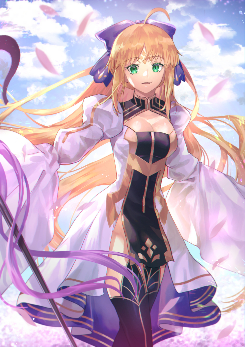 1girl, artoria_caster_(fate), artoria_caster_(final_ascension)_(fate), artoria_caster_(third_ascension)_(fate), artoria_pendragon_(fate), blonde_hair, bow, breasts
