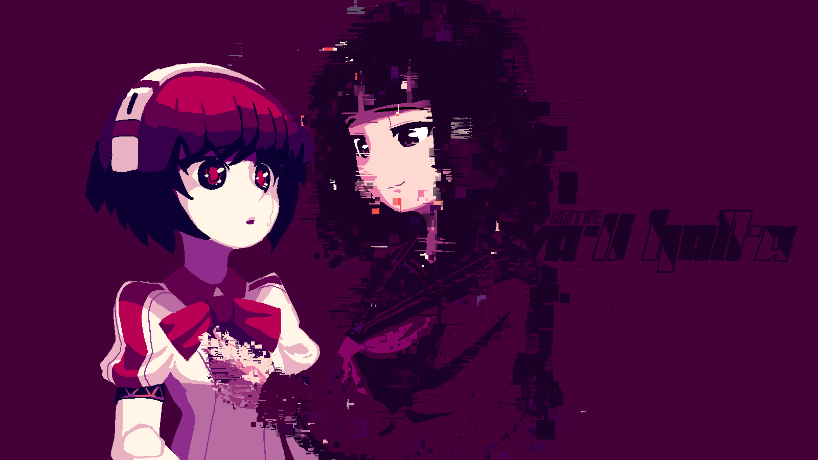 2girls, anna_graem, bow, bowtie, crying, crying_with_eyes_open, cyberpunk, dorothy_haze