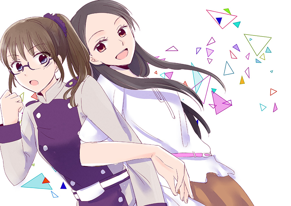 2girls, amy_yuzuki, black_hair, brown_eyes, multiple_girls, purple_eyes, super_sentai, tetsu, yayoi_ulshade, zyuden_sentai_kyoryuger