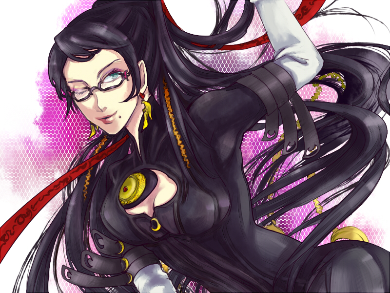 bayonetta, bayonetta_(series), black_hair, bodysuit, breasts, cleavage, cleavage_cutout, clothing_cutout