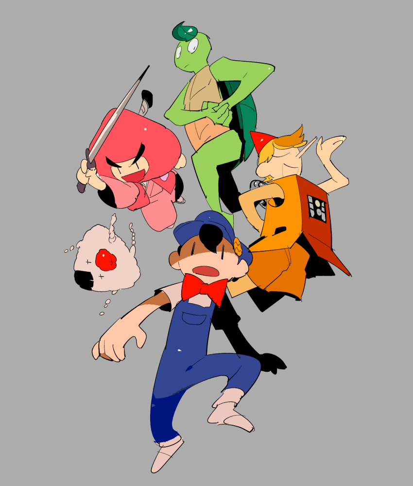 4boys, apios, arm_behind_back, arm_up, aware!_meisaku-kun, black_eyes, black_hair, blonde_hair