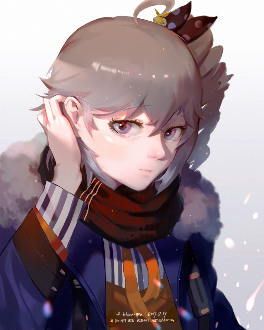 1girl, :i, absurdres, adjusting_hair, antenna_hair, honkai_gakuen, blue_jacket, bronya_zaychik