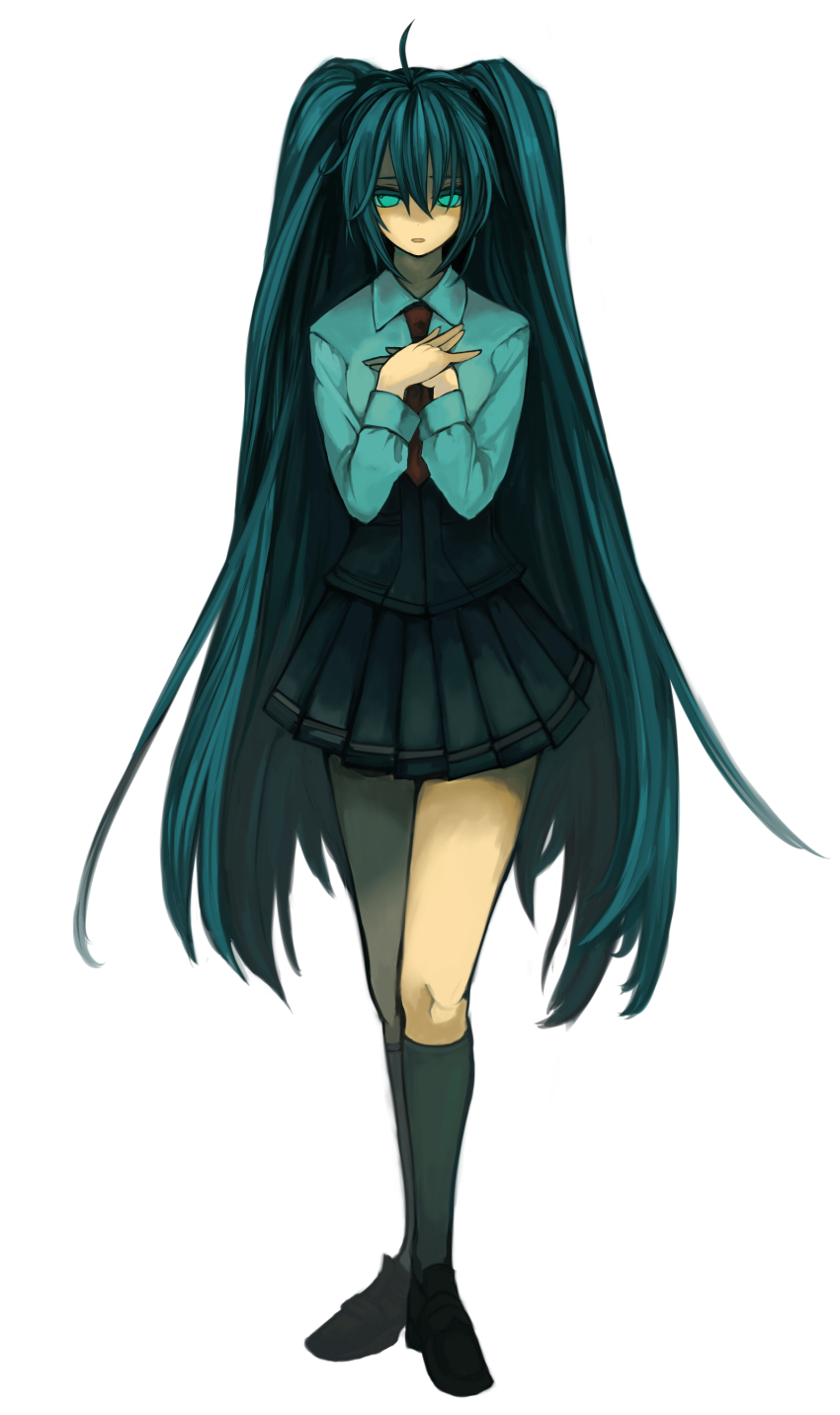 1girl, absurdly_long_hair, absurdres, anniversary, aqua_eyes, aqua_hair, aqua_shirt, bare_legs