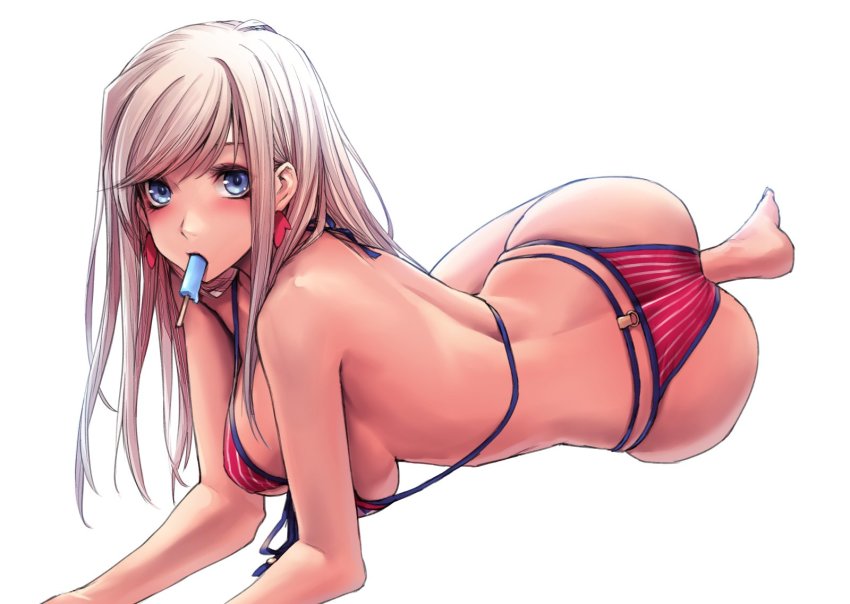 1girl, american_flag, american_flag_bikini, american_flag_print, applekun, ass, back, bikini