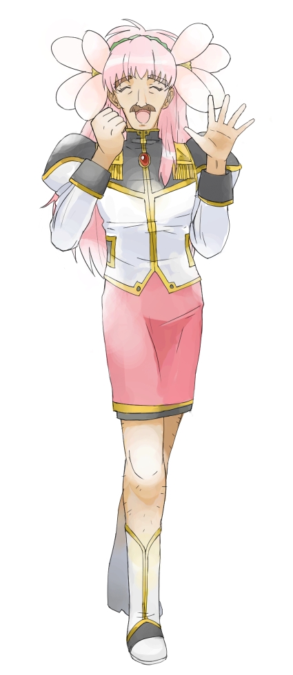 1boy, cosplay, crossdressing, crossdressing_(mtf), facial_hair, galaxy_angel, hairy_legs, male_focus