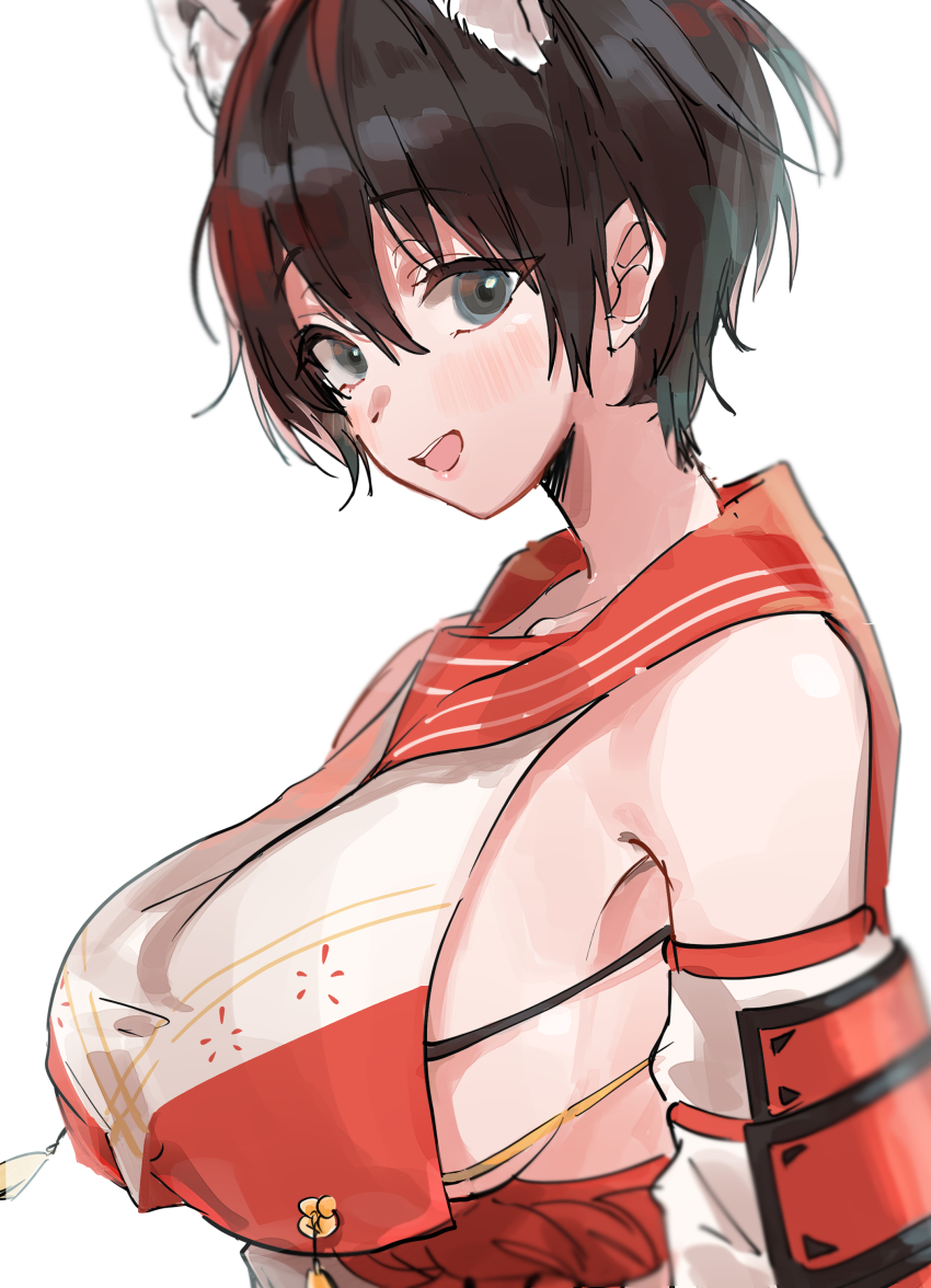 1girl, absurdres, animal_ears, black_hair, blue_archive, blush, breasts, dog_ears