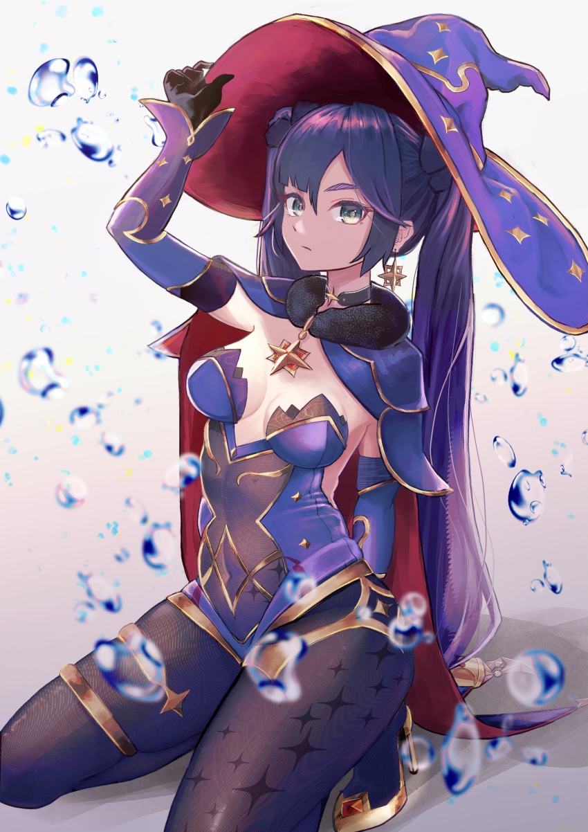 1girl, absurdres, arm_behind_back, black_bodysuit, black_gloves, black_hair, black_ribbon, black_socks