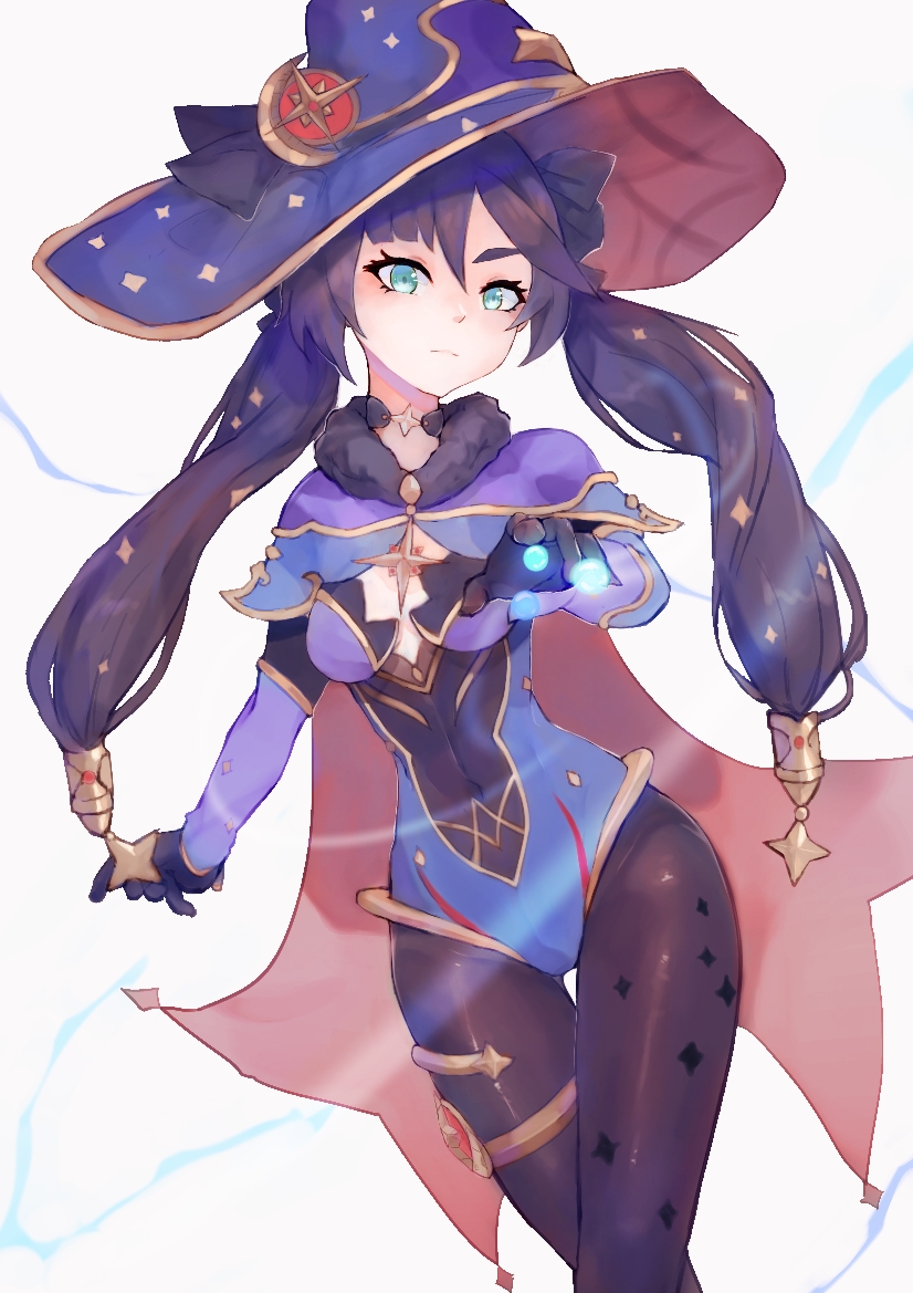 1girl, aqua_eyes, black_gloves, black_hair, black_pantyhose, blue_leotard, bodystocking, bodysuit