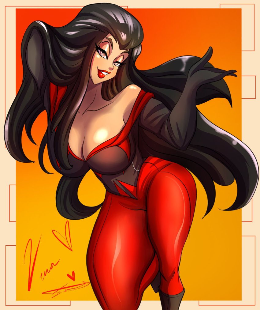 1girl, bare_shoulders, black_hair, breasts, highres, imaniiarts, large_breasts, lipstick