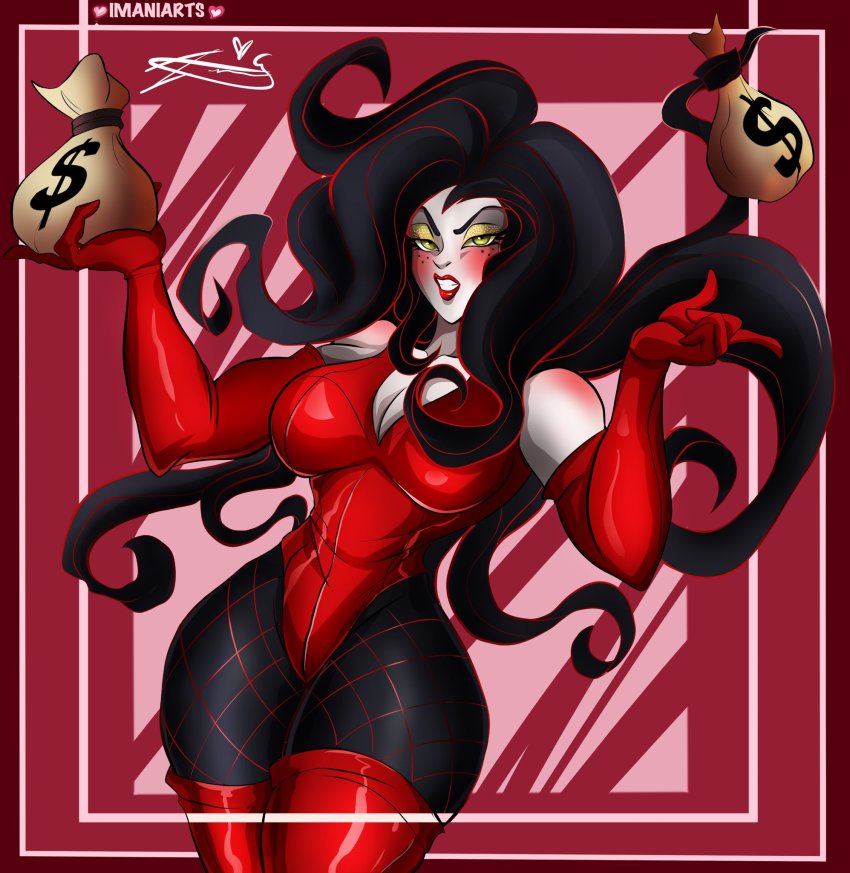 1girl, bare_shoulders, breasts, colored_skin, green_eyes, highres, imaniiarts, large_breasts, lipstick, makeup, multicolored_hair, sedusa, white_skin