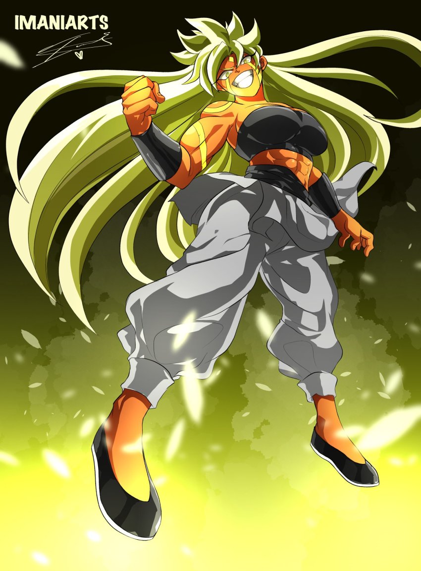 1girl, blonde_hair, breasts, colored_skin, highres, imaniiarts, large_breasts, muscular