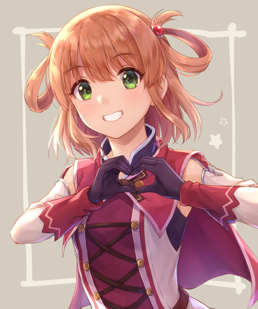 1girl, coffee_tart, cross-laced_clothes, cross-laced_top, green_eyes, grey_background, hair_between_eyes, highres