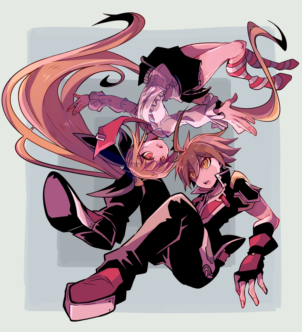 1boy, 1girl, ahoge, arc_system_works, blazblue, blazblue:_bloodedge_experience, blonde_hair, bow