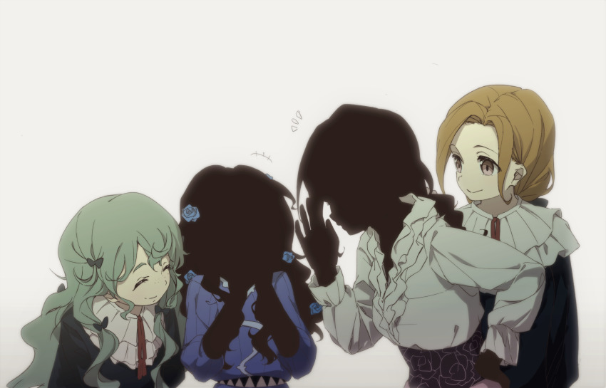 4girls, absurdres, barbara_(shadows_house), barbie_(shadows_house), bloom, blue_hair, boro_(tn-boro), bow