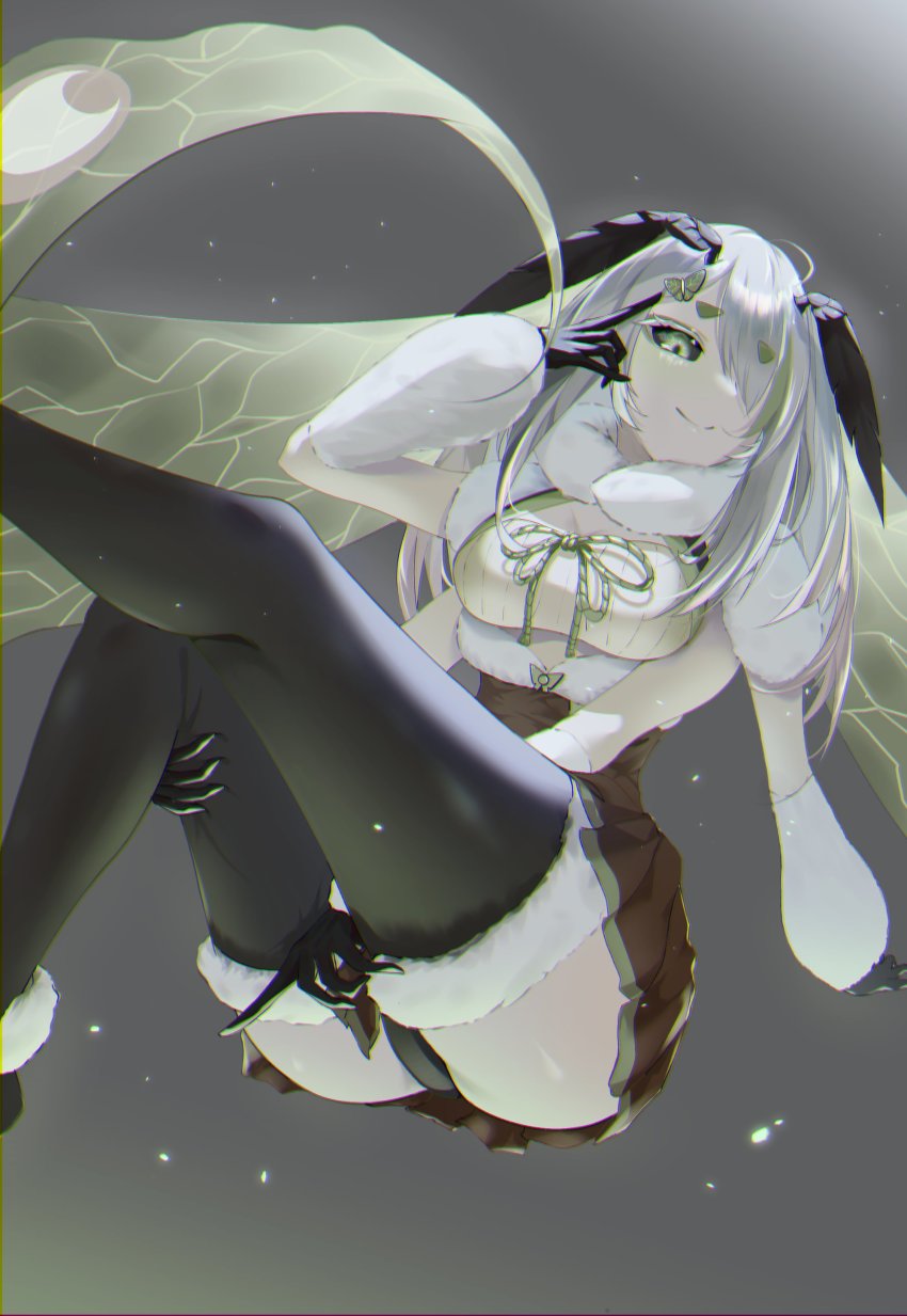 1girl, absurdres, arthropod_girl, black_sclera, breasts, closed_eyes, colored_sclera, commentary