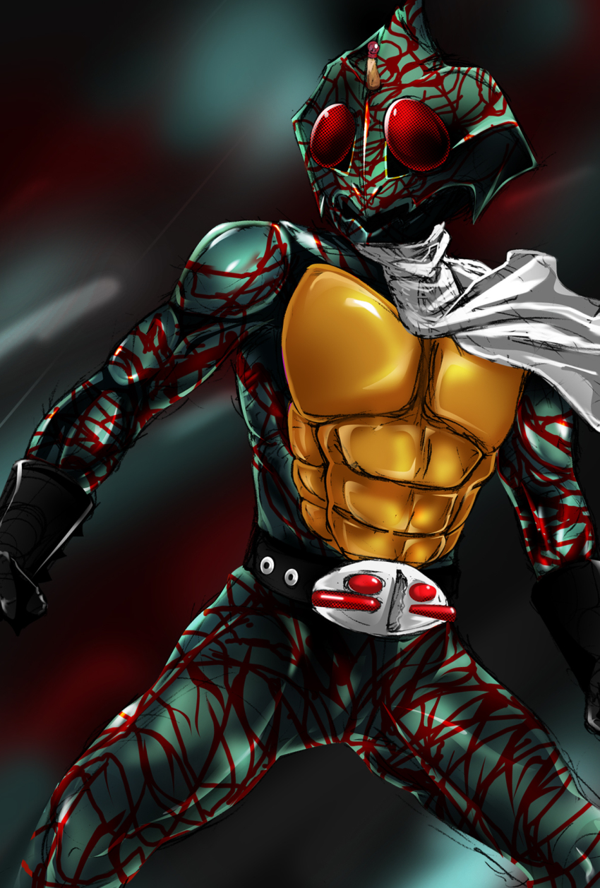 1boy, abs, bad_id, bad_pixiv_id, belt, gloves, highres, kamen_rider