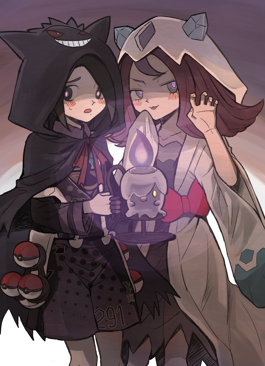 1boy, 1girl, :3, acerola_(pokemon), allister_(pokemon), collarbone, cosplay, froslass