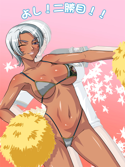 1girl, bikini, emina&amp;aki, female_focus, highleg, hokkaido_nippon-ham_fighters, kagami_hirotaka, mole