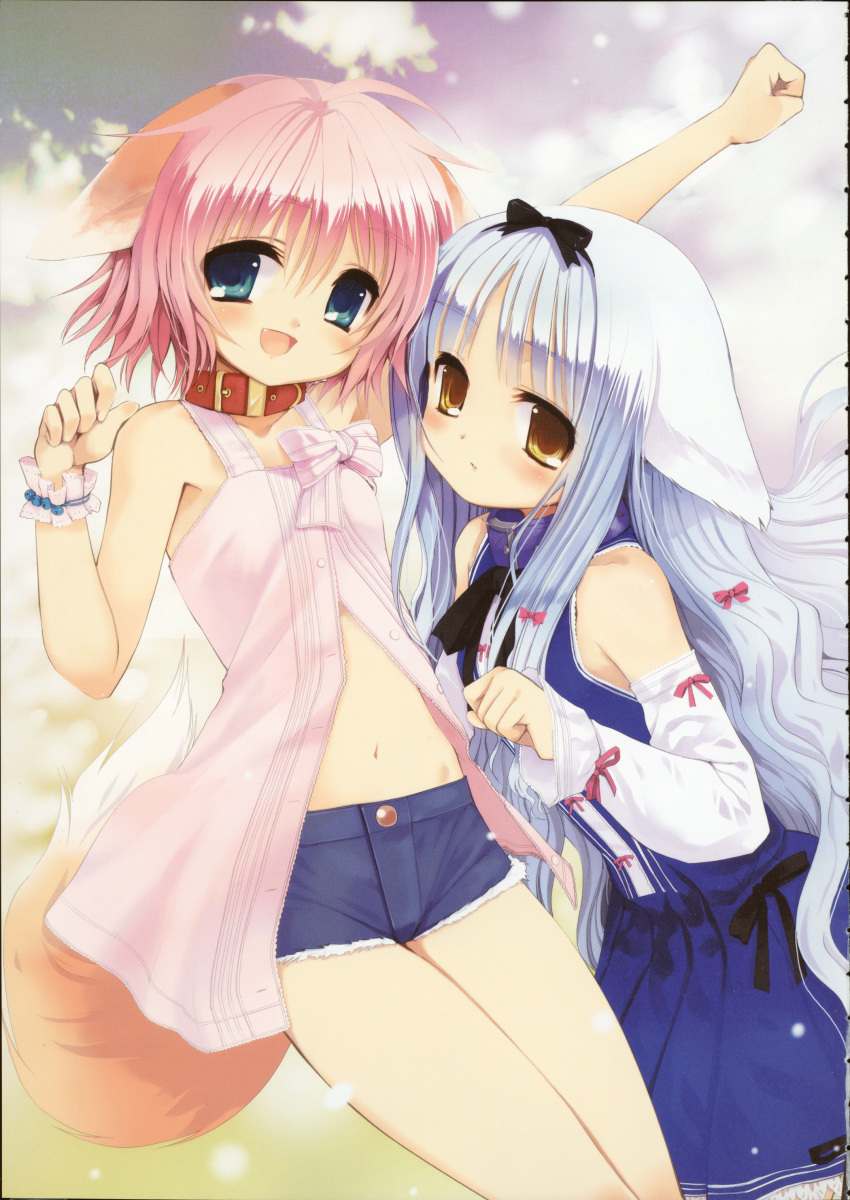 2girls, absurdres, animal_ears, aqua_eyes, aqua_hair, blush, bow, child
