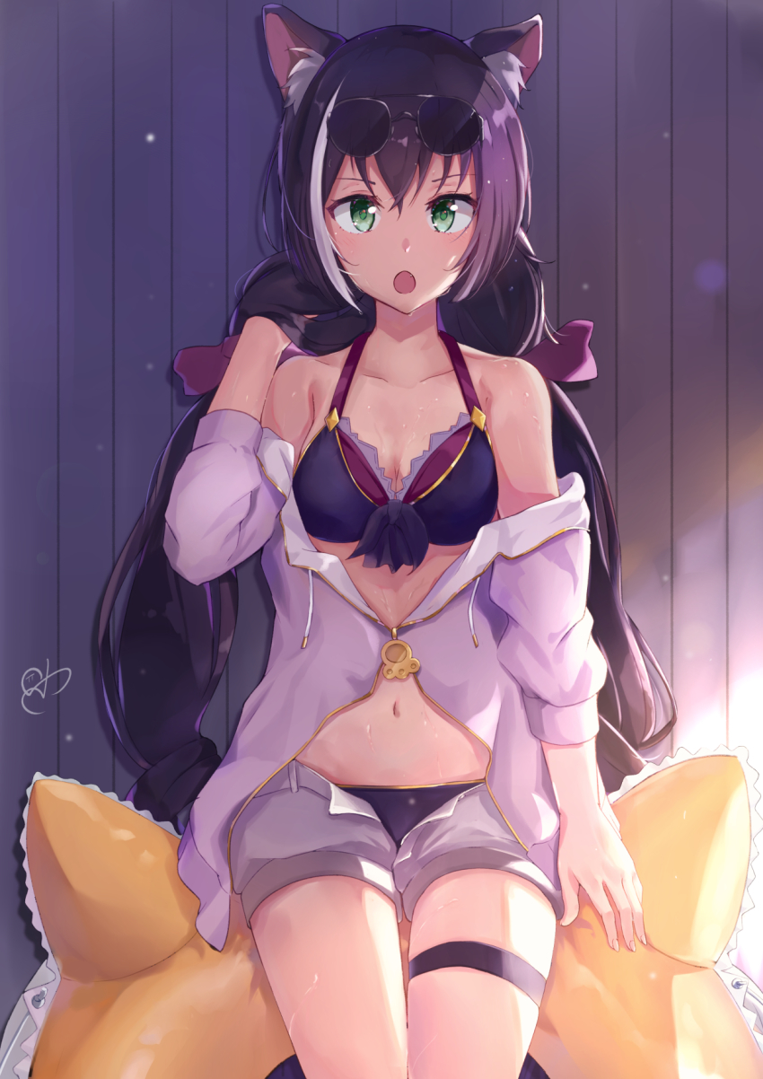 1girl, 310setsu, animal_ear_fluff, animal_ears, bikini, cat_ears, cat_girl, collarbone