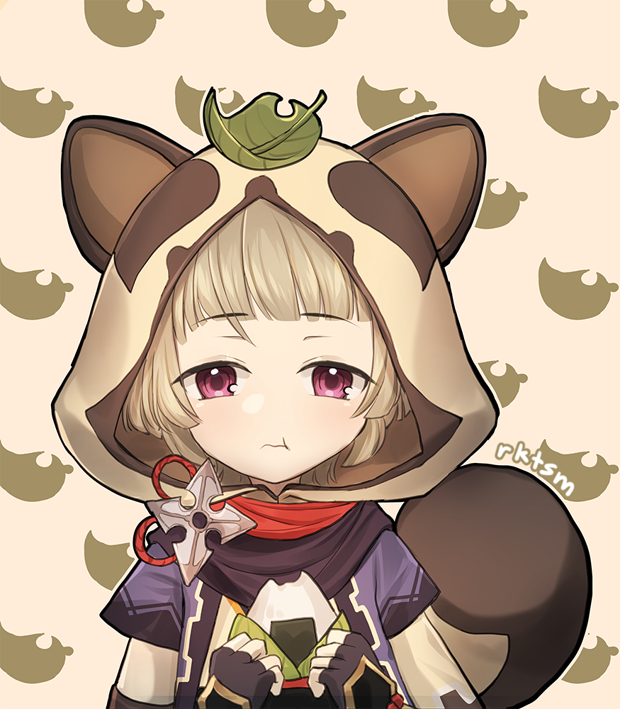 1girl, animal_hood, eating, facing_viewer, food, genshin_impact, holding, holding_food