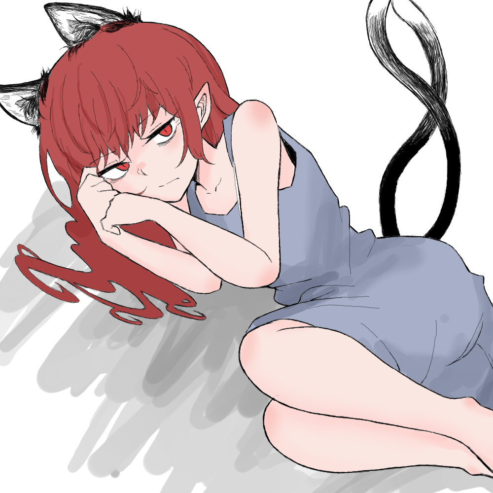 1girl, alternate_costume, alternate_hairstyle, animal_ears, bags_under_eyes, bare_shoulders, blue_dress, cat_ears