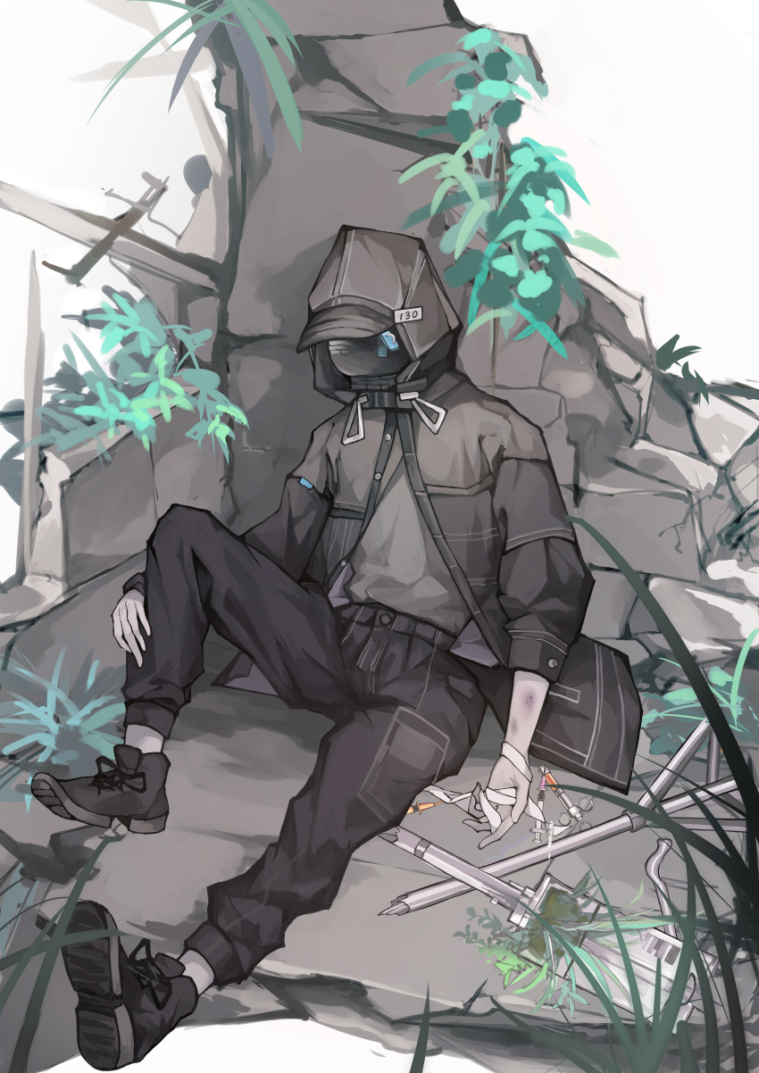 1other, absurdres, ambiguous_gender, arknights, asa_achen, black_footwear, black_jacket, black_pants