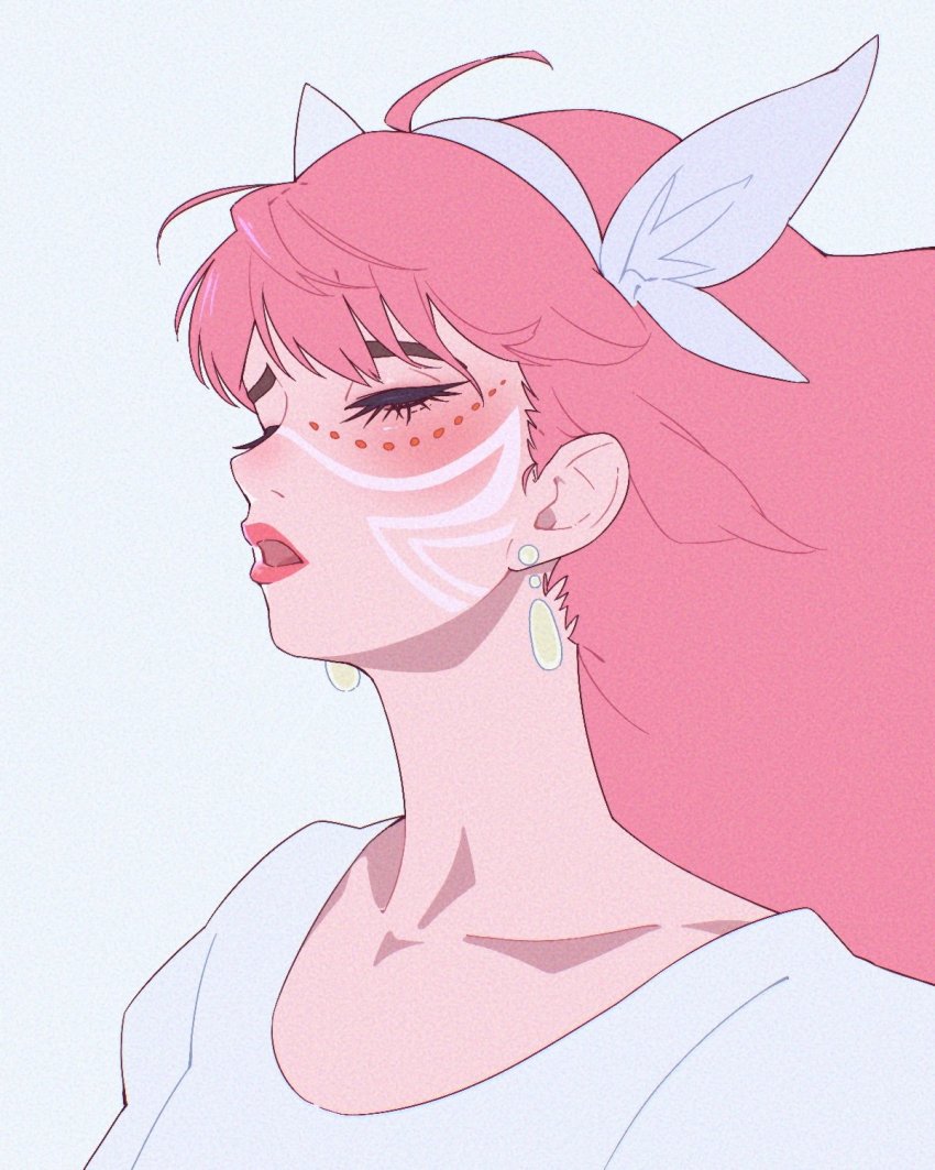 1girl, ahoge, belle_(ryuu_to_sobakasu_no_hime), blush, closed_eyes, collarbone, commentary_request, earrings