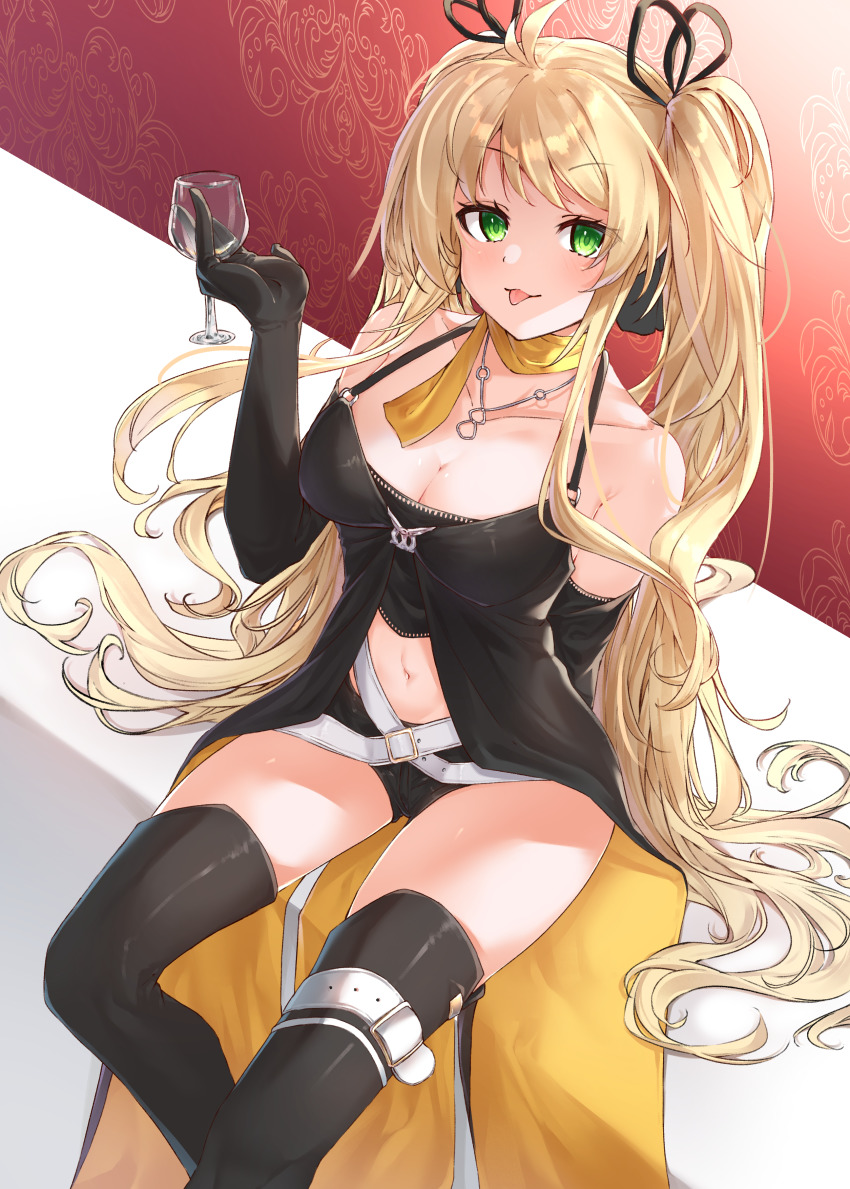 1girl, :p, absurdres, antenna_hair, arm_behind_back, azur_lane, bare_shoulders, belt