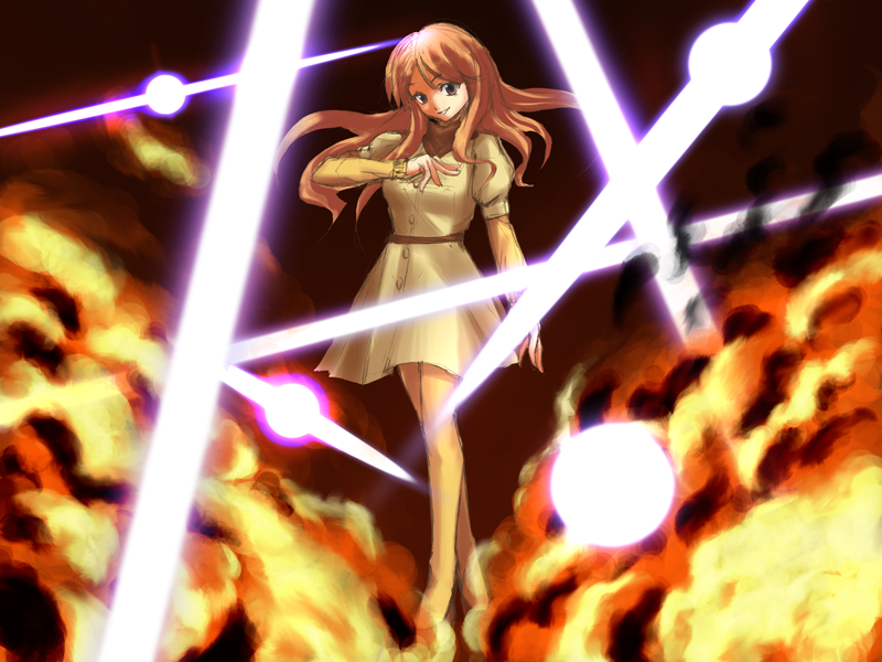 00s, brown_eyes, brown_hair, explosion, laser, light, long_hair, mugino_shizuri, pantyhose, solo, toaru_kagaku_no_railgun, toaru_majutsu_no_index, you, you_(swdy)