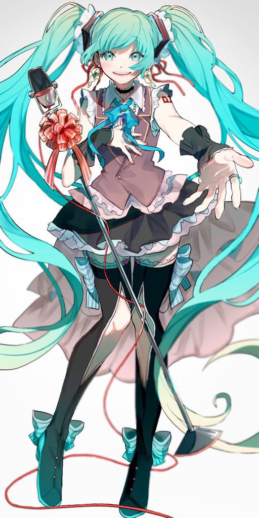 1girl, adapted_costume, ankle_ribbon, aqua_hair, argyle_clothes, diamond_cutout, bad_id, bad_pixiv_id