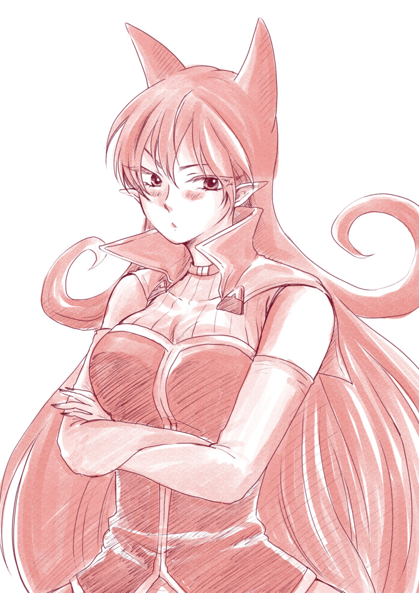 1girl, azazel_ameri, blush, crossed_arms, elbow_gloves, gloves, hachicoro93, hair_horns